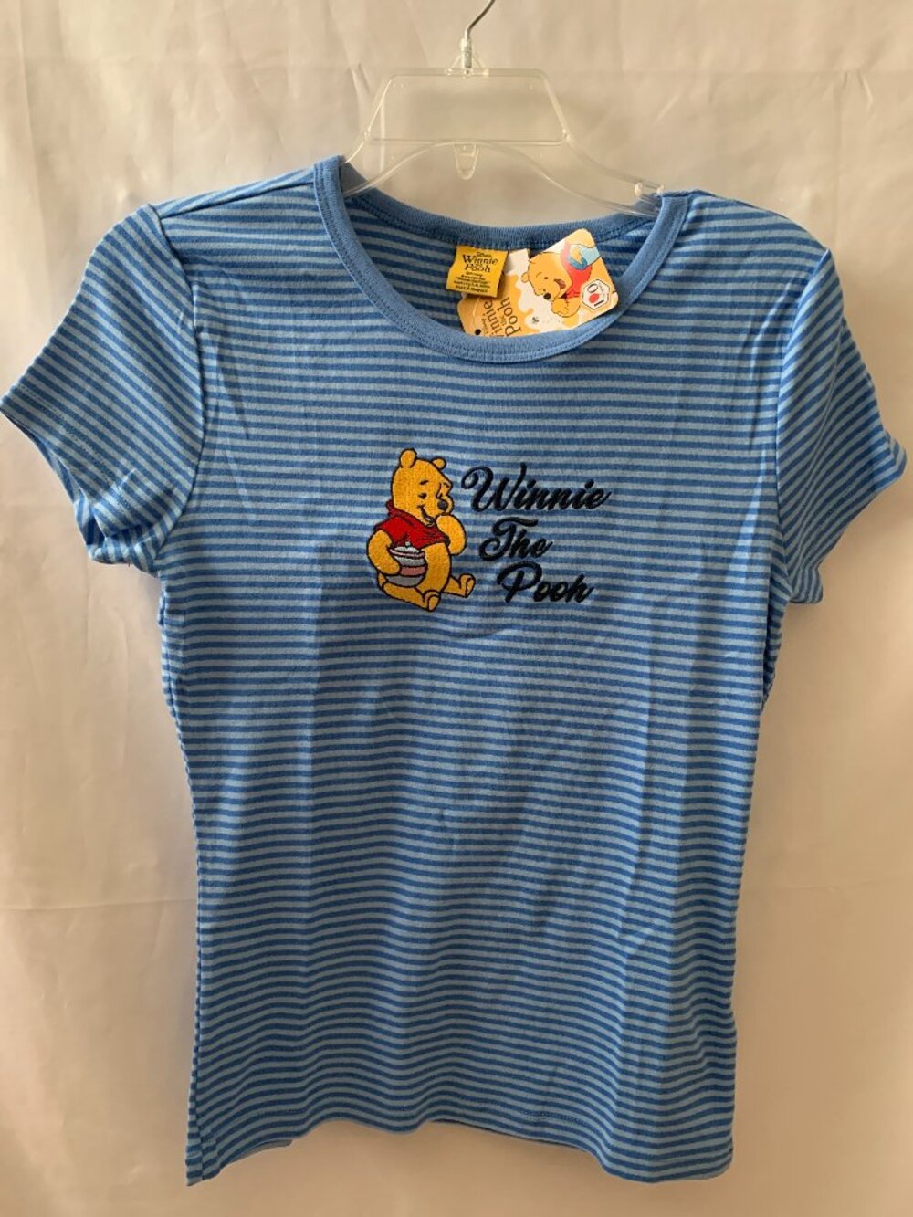 DISNEY Winnie the Pooh Embroidered Striped Short Sleeve Tee in Blue Multi Sz LAR